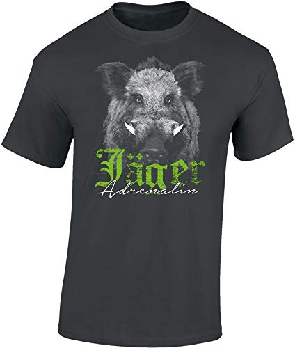 Baddery Jakt-t-shirt för män – Riktiga män jagar din mat & Jäger Adrenalin – skjorta för män, Mörkgrå – Jäger adrenalin, L