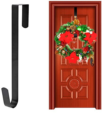 CHEERYMAGIC Christmas Metal Wreath Hanger, 31 x 2.5cm Wreath Door Hanger Over Door Wreath Hook Holder for Christmas Home Office Wall Wedding Wreath Display A7HHGG (Black)