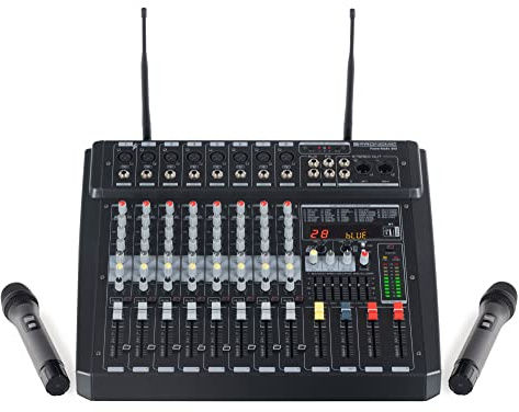 Pronomic Powermake 800 Powermischer - 8-Kanal-Mischpult - 2 UHF-Funkmikrofone - 760 Watt RMS-Leistung - 24Bit Multi-Effekt-Prozessor - Bluetooth®/USB-Player/Recorder - Grafischer Equalizer - Schwarz
