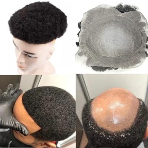 Afro Toupee for Black African Men - Curly Afro Hair Replacement Unit, Men's Weave, Bald Wig, Afro Man Wig