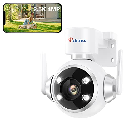 Ctronics 2.5K 4MP Caméra Surveillance WiFi Extérieure 2,4/5GHz, PTZ Caméra IP Nocturne Couleur Détection Humaine Suivi Automatique Audio Bidirectionnel Étanche IP66