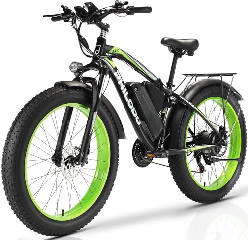 PHILODO elcykel för vuxna, 26 x 4,0 tum fett däck 48V 17,5Ah / 22Ah avtagbart batteri Ebike elcyklar, 21-växlad, hydraulisk skivbroms