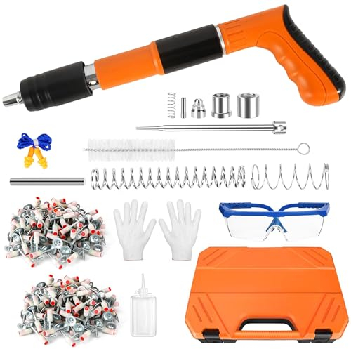 Manuelle Mini Nagelpistole aus Stahl,5 Gänge Einstellbar Bolzenschussgerät Wandnagelpistolen mit 200 Runden Nägeln, Nagelpistole für Deckenwandanker, Drahtschlitzgerät,Betonwände