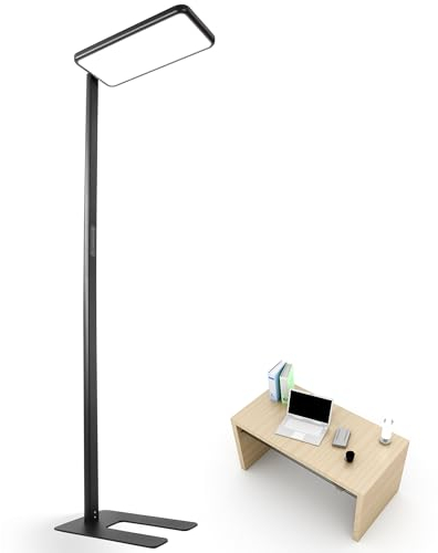 ShineMuse LED Stehlampe für Büro,UGR<16 CRI>98,Vollspektrum Tageslicht dual Stehleuchte Stehlampe dimmbar,Augenschutz Deckenfluter 2m 4000K Standleuchte Office Leselampe für Kinderzimmer schwarz