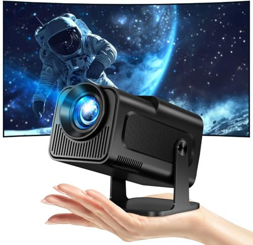 Mini Beamer, 4K Full HD 1080P Projector, Unterstützt WiFi 6 und BT 5.0 mit Eingebaute Android OS 11.0, 150 Zoll, 360-Grad-Flip Smart Led Beamer, Auto Trapezkorrektur, für Phone/PC/PS5/Xbox, Schwarz