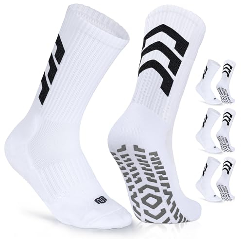 CLOSEMATE 3 Paar Fußball Socken Herren Grip Football Socks Anti-Rutsch Fußballsocken Sportsocken Für Basketball Laufen Pilates Yoga 43-46 Weiß L