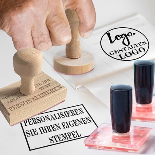 Tampon Personnalisé avec Logo et Nom - Tampon en Caoutchouc sur Mesure avec Manche en Bois pour Entreprises
