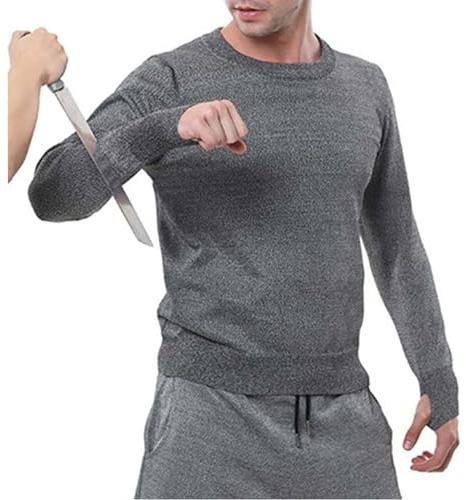 Yiustldd Gilet Anti-Coupures Et Anti-Coupures, Vêtements De Protection Contre Les Coupures De Niveau 5 Col Rond Manches Longues Haute Performance Utilisés pour Protéger La Sécurité Personnelle,L