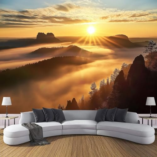 Photo Wallpaper Living Room Beautiful Landscape Photo Wallpaper, Sunrise Sandstone Mountains Art Wall Mural Silk Cloth 3D Large Wallpapers Decoration, The Wall For Bedroom Mural 450X315Cm (Wxh)