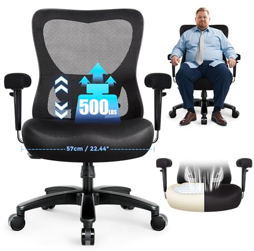 IWMH Silla de oficina ergonómica 200 kg,Sillas de oficina de malla grandes y altas,Silla de escritorio con asiento ancho, soporte lumbar ajustable y reposabrazos 4D