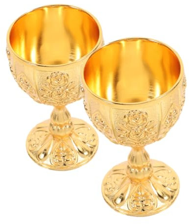 GLEAVI 2piezas Copas De Vino Vintage De Metal Forma De Cáliz y Estampado Floral Relieve Para Bodas y Fiestas Cáliz Medieval Copa