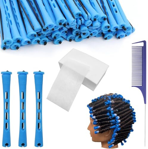 Lot de 81 bigoudis permanents de 0,35 pouces - Petit bigoudis pour cheveux naturels - Pour cheveux longs et courts - Papier permanent et peigne avec