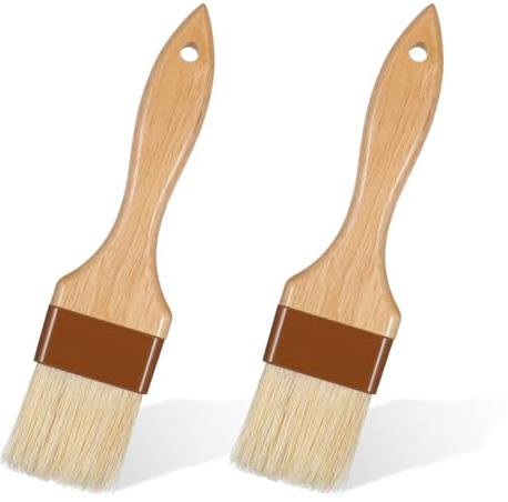 2 pinceles de repostería de cerdas naturales, pinceles de cocina con mango largo de madera, resistentes al calor, para carne, pastelería y barbacoa, ideal para hornear, cocinar y remover