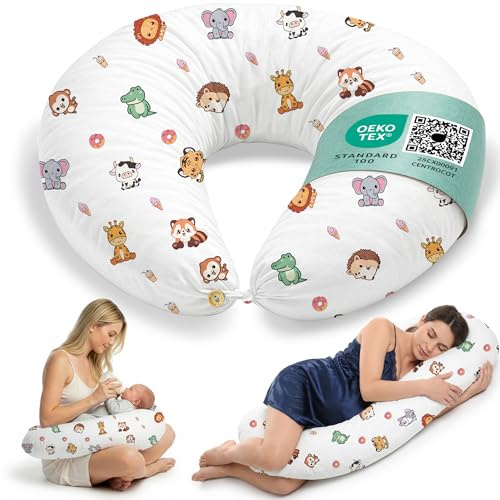 Cuscino Gravidanza e Allattamento per Dormire di Lato per Donne Incinta Idea Regalo per Neo Mamme con Federa in 100% Cotone e Morbido Riempimento Accessorio Full Body Premaman per un Sostegno Ottimale