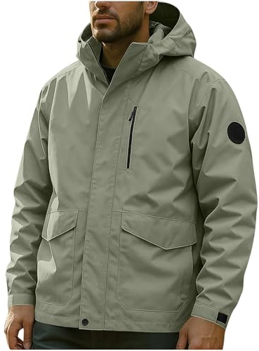XCXC Herren Outdoorjacke mit Abnehmbarer Kapuze Reißverschluss-Taschen Männer Wasserdicht Windbreaker Langarm Übergangsjacke Atmungsaktive Regenjacke Funktionsjacke für Alltag Wandern Trekking
