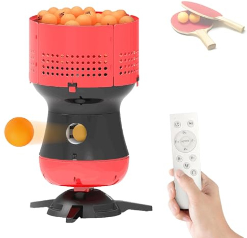 AXGCAA Máquina de Servir Tenis de Mesa, Robot portátil con depósito extraíble para Pelotas, Lanzador automático de Pelotas de Ping Pong, Velocidad y Efecto Ajustables, Capacidad para 90 Pelotas