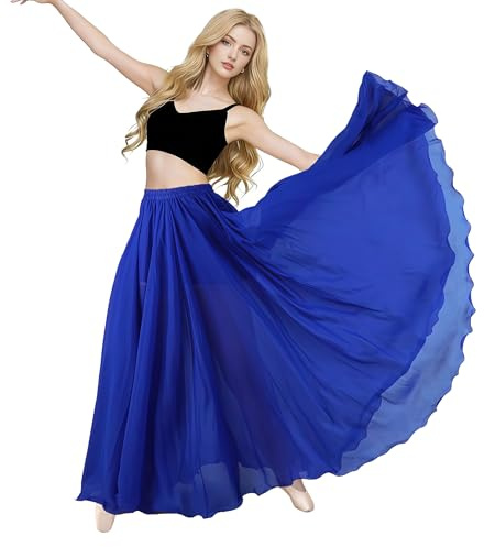 Gonna per danza del ventre, da donna, per danza del ventre, in chiffon, per feste, Blu scuro, Taglia unica