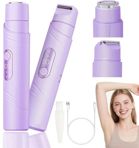 Depiladora Facial Mujer, YiYunTE 2 en 1 Doble Cabeza Afeitadora Electrica Mujer, Rasuradora Zona Intima con Húmedo y Seco/Pantalla LED, Recortadora Corporal Maquinilla Afeitar Para Pubis Bikini Morado