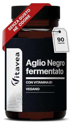 Aglio Nero Fermentato 9000 mg (Estratto 30:1) + Vitamina B1 – Supporto Salute Cardiovascolare e Funzione Cardiaca – Antiossidante Naturale – Senza Odore – 90 Capsule Vegane