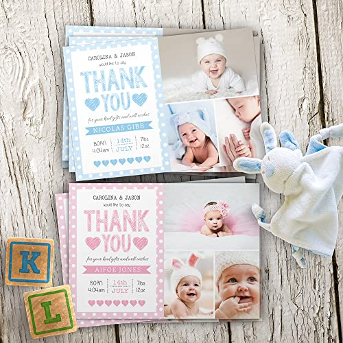 Baby Thank You Cards, Personalised, Birth Announcement, Girl or Boy Thank You Cards (Design 8)