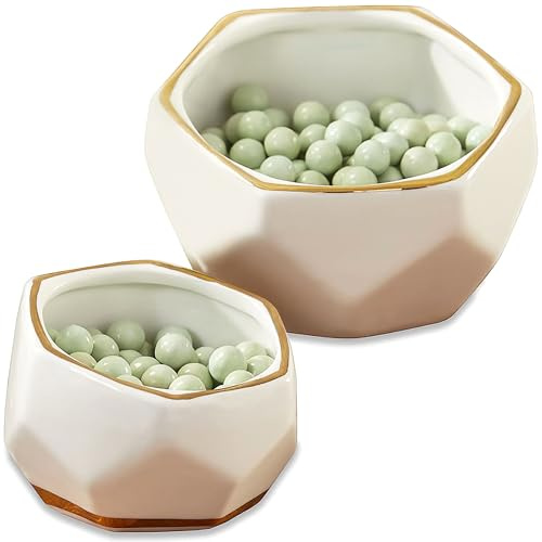 Kate Aspen Geometric Ceramic Planters Decorative Bowls, Small & Medium (Set of 2) , White