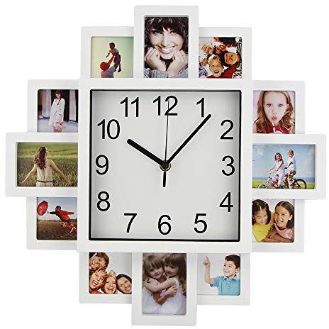 Orologio con cornice fai da te, orologio da parete moderno, cornice in plastica con collage di foto, decorazione per la casa, per realizzare un orologio multi foto Bianco 38.5CM