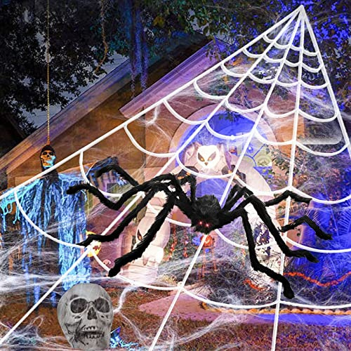 JOKILY Halloween spindelnät dekoration set super stretch kobweb jätte halloween spindelnät dekoration halloween dekoration trädgård (7 x 7,5 m)