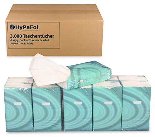 3.000 Taschentücher - 30 x 10 Packungen à 10 Papiertaschentücher I Großpackung mit insgesamt 3000 Tüchern I 4-lagig, hochweiß, parfümfrei- perfekte Wahl für Allergiker