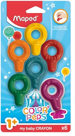 Maped - Color'Peps Baby Wax Crayons - Easy to hold and grip for babies and toddlers 1+, Pack of 6 colours