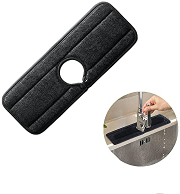 Ygapuzi Tapis absorbant en microfibre pour robinet de cuisine, tapis d'évier de cuisine anti-goutte et attrape-éclaboussures avec fermeture à pression,lavable et réutilisable,15x5,1pouces (Le noir)