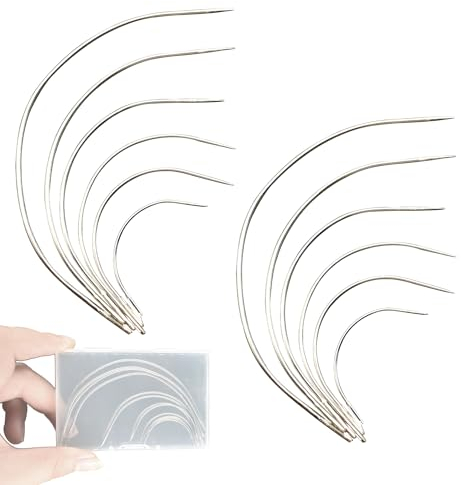 12 Pezzi Aghi Tappezzeria Curvo,Aghi in Pelle Cuciti a Mano,Set di Aghi per Cucire la Pelle,Aghi Curvi per Parrucca,Aghi Curvi,Ago Curvo per Cucire,6 Stili per Artigianato in Pelle Aghi Curvi