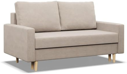 Mebligo - Couch mit Schlaffunktion und Bettkasten Blank, 2 Sitzer Sofa 152 cm Breit, Schlafsofa, Ausziehbares Couch auf Holzfüßen, Schlafcouch - Sofa Beige