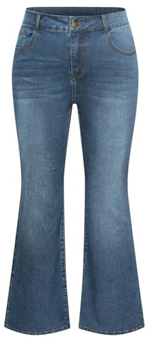 Hanna Nikole Pantalon Femme Grande Taille Bootcut Jean Taille Haute Bell Bottom Jean Extensible Bootcut Stretch, Bleu gris, 52 grande taille