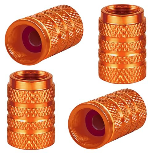 4Pcs Aluminum Tire Valve Stem Caps Metal Car Dust Caps for Car Tyres Universal Tyre Valve Caps Car Caps with Gasket for Motorbike, Trucks, Bike, Electric Scooter, SUV, Baby Buggies (orange)