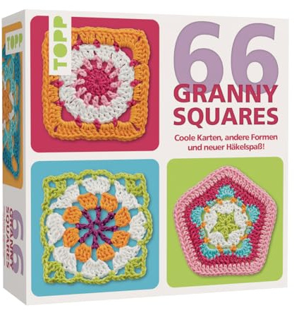 TOPP Juego de 66 tarjetas de Granny Squares: tarjetas geniales, otras formas y diversión de ganchillo. Cada abuela tiene una foto y un crochet. Incluye un práctico folleto técnico