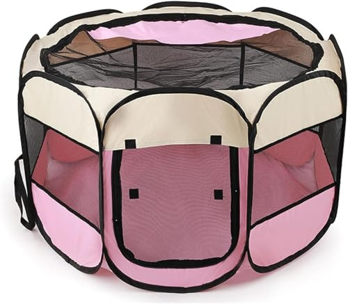 JupiterJX Pet Foldable Playpen Dog Cat Puppy Pen For Indoor Play Pen Crate, Breathable Mesh Carrier Kennel Soft Cage Tent For Extra Large Dogs Travel Puppies Playpens (Pink, 91x91x58 cm,XL)