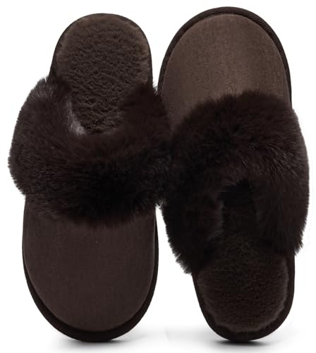 Misolin Pantofole Donna Uomo Invernali Peluche Ciabatte Casa Autunno Memoria Schiuma Pelose Fluffy Calde Comode Antiscivolo Interno Esterno, Café 38.5/40 EU=CN 280mm