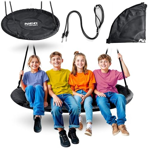 Neo-Sport Columpio Nido Exterior 120 cm – Columpio Colgante con Estructura – Carga máxima 150 kg – Resistente al Agua – Redondo – Negro