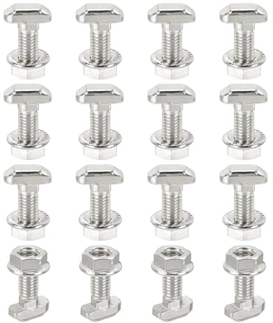 PATIKIL Bulloni M8x20mm Per Scanalatura A T, 16 Set Di Bulloni Ad Innesto A Testa Di Martello Con Dadi Esagonali A Flangia Bullone A T Perfilettati In Alluminio Serie 40, Argento