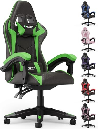 Racingreat Gaming-Stuhl Ergonomischer, PC Stuhl Gaming Höhen Neigungswinkel Einstellbar, PU-Leder mit Polsterung Kopfstütze, Gamer Stuhl Für Kinder Jugendliche Erwachsene Gaming Büro (Schwarz-Grün)