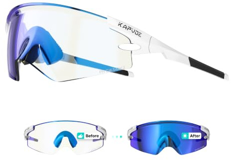 KAPVOE Occhiali Ciclismo Fotocromatici UV400 Uomo Donna K410 | Trasparente a Scuro fotocromatica, aste 5 posizioni con metallo, UV400, ventilazione