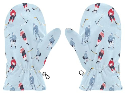 Eionryn Hockey Sticks Players Blue Kids Snow Mittens Toddler Warm Gloves Winter Ski Fleece Mittens Full Fingers M