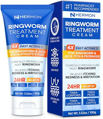 Hermon Antifungal Ringworm Cream for Humans – Helps Relieve Itching, Redness & Discomfort from Ringworm, Jock Itch, Athlete’s Foot & Tinea Versicolor – Gentle for Adults & Kids – 100ml