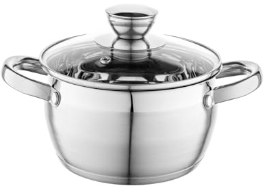 FLORINA Cacerola de Acero Inoxidable (2,5 l) 18 cm I Ollas Cocina con Tapa de Cristal OLIVER I Apto para Lavavajillas I Olla para Pasta, Sopas I Ideal para Todo Tipo de Cocinas, Incluyendo Inducción