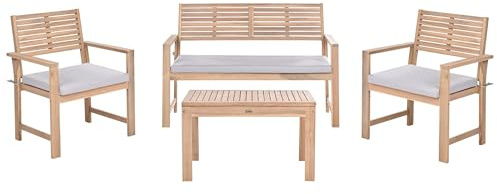 Loungeset i Certifierat Akaciaträ 4-sits med 2 Fåtöljer och Soffbord Vatten- och UV-beständiga Dynor Grå Fiames