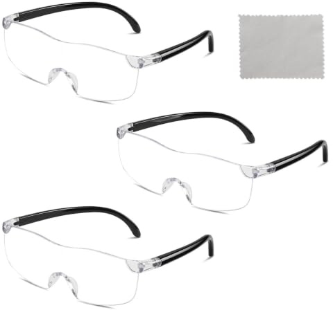 JYYWTSI 3 stycken förstoringsglasögon, förstoringsglasögon set med rengöringsduk, läshjälp för seniorer, glasögonhållare, läsning, sömnad, detaljarbete, reparation