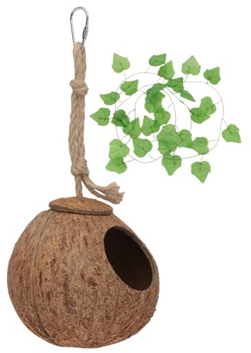 Cabane de Lézard en Coque Naturelle, Nid pour Reptiles 2 Pièces Vert | Fibre de Chanvre et Herbe, Set Décoratif, Usage Présent, pour Lézards Arboricoles et Semi Arboricoles