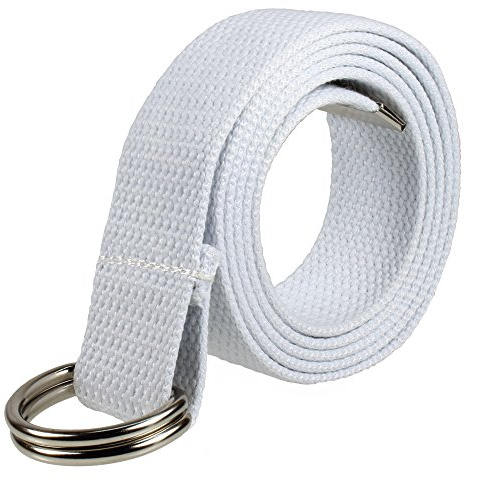 Gelante Canvas Web D Ring Belt Silver Buckle Military Style for men & women 1 or 3 pcs 2052-White (S/M)