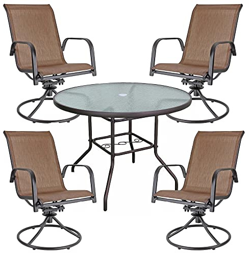 COURTYARD CREATIONS Garden Elements Sienna Collection 40 Table and Four Swivel Rocker Chairs Patio Dining Set, Brown (5-Piece Set)