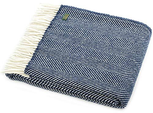 Tweedmill Textiles Fishbone KNEE RUG Throw Blanket -100% Pure New Wool - BRITISH MADE - NAVY